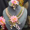 Flower Crystal Necklace (1 Necklace, 2 Ring Bracelet, 1 Pair of Earrings, 1 Maang Tikka)
