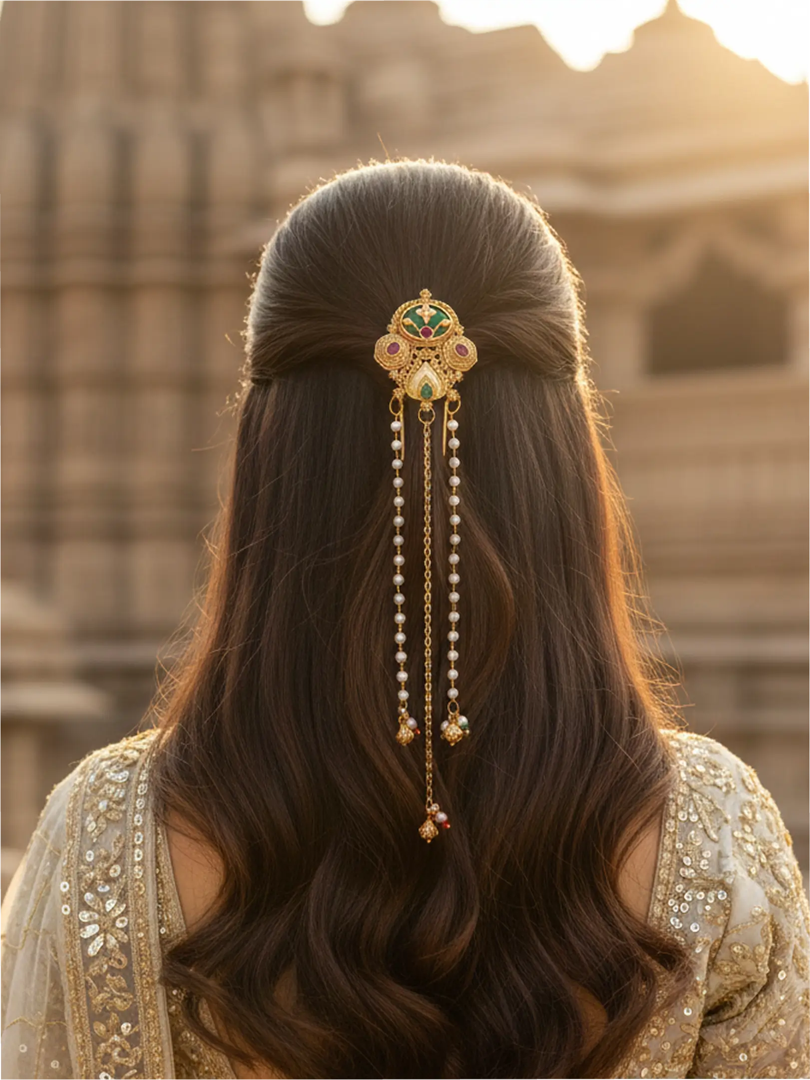 Rajwadi Pearl Chain Hairpin