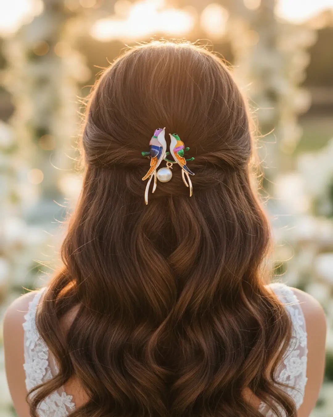 Birds Pearl Charm Hair Clip
